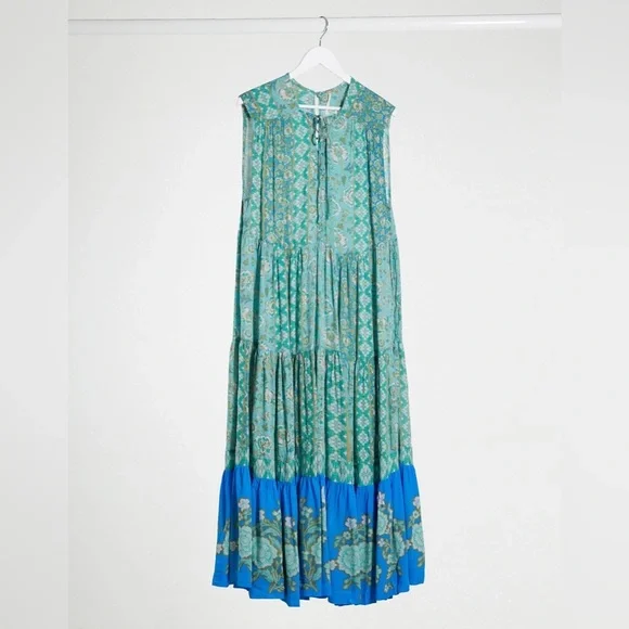 FREE PEOPLE HANALEI BAY LACE UP TIERED OVERSIZED TIERED FLORAL MAXI DRESS XS - Picture 9 of 16